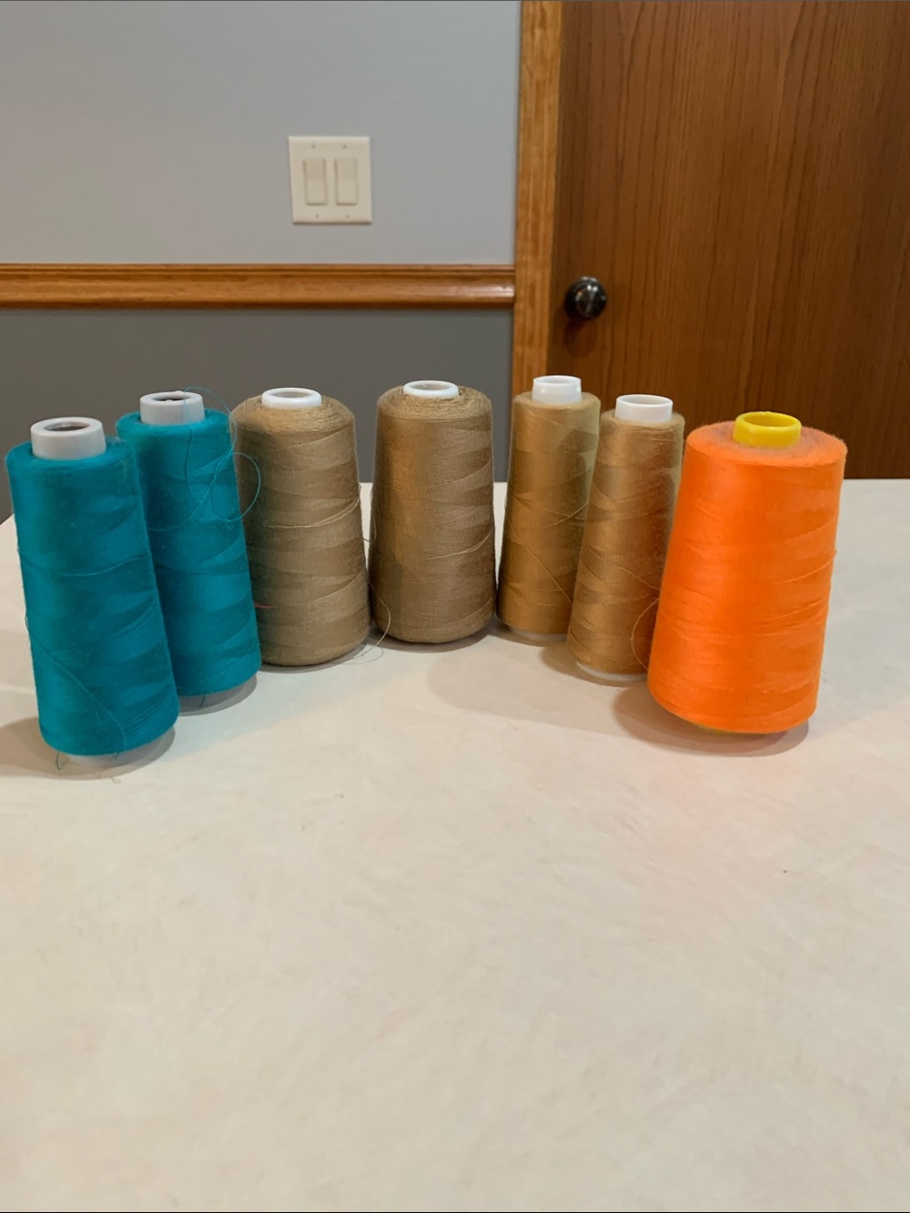 Lot of Serger Thread Cones - Teal, Tan, Orange